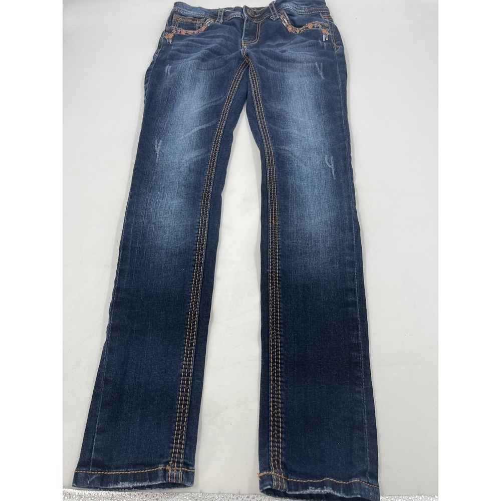Grace In LA Embroidered Embellished Skinny Leg Jeans Youth Sz 16 Dark Faded Out